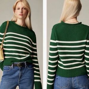 J. Crew Rollneck Sweater green and white stripe size M
